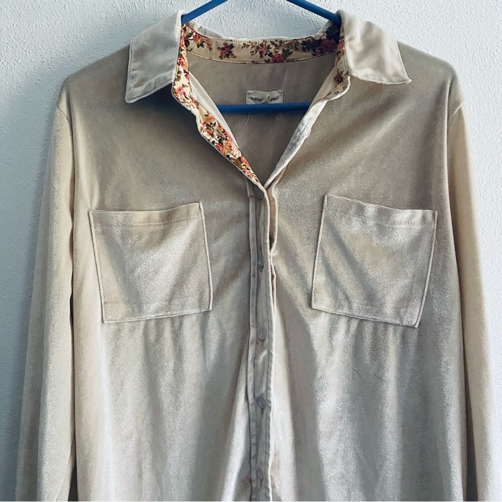 Thread & Supply Velvet Cream Floral Button Down Shirt - Picture 3 of 10